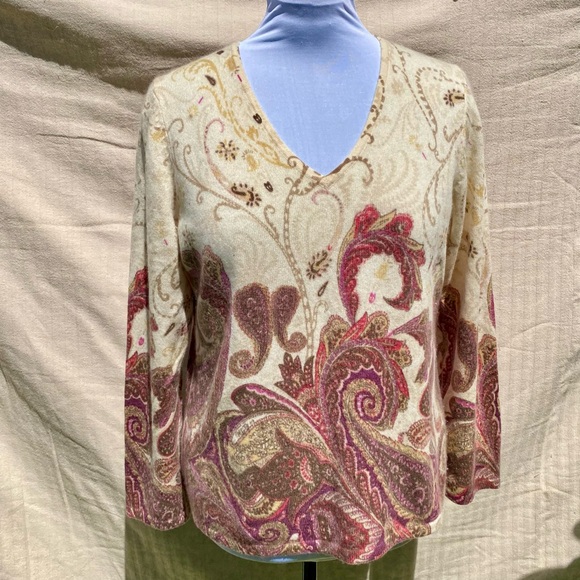 Pure Cashmere Paisley V Neck Sweater - Picture 1 of 10